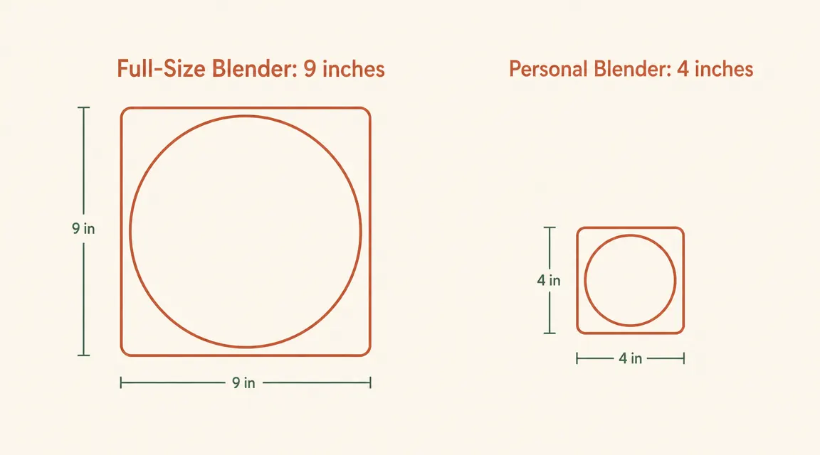 Side-by-side counter footprint comparison showing a full-size blender versus a personal blender